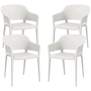 Outsunny Scaune De Gradina 4 Bucati, Scaune Stivuibile De Exterior Cu Spatar Inalt Si Cotiera, Scaun De Masa Din PP Set De 4, Alb imagine