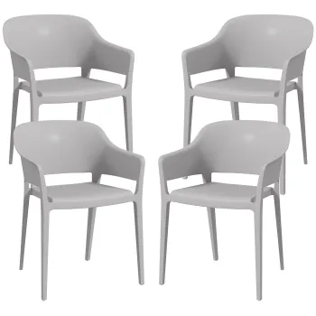 Outsunny Scaune De Gradina 4 Bucati, Scaune Stivuibile De Exterior Cu Spatar Inalt Si Cotiera, Scaun De Masa Din PP Set De 4, Gri imagine