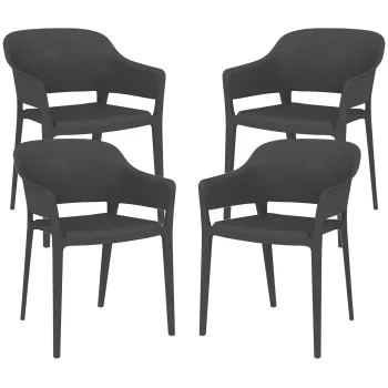 Outsunny Scaune De Gradina 4 Bucati, Scaune Stivuibile De Exterior Cu Spatar Inalt Si Cotiera, Scaune De Sufragerie Din PP Set De 4, Negru imagine