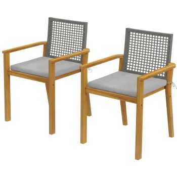 Outsunny Scaune de gradina set 2 buc. Lemn de acacia certificat FSC Stivuibile Scaune din lemn cu spatar din rattan Perne detasabile Cotiere | Aosom Romania imagine