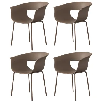 Outsunny Scaune de gradina Set 4 buc ergonomice pentru balcon cu design decupaj cotiere rezistente la intemperii Cafeniu | Aosom Romania imagine