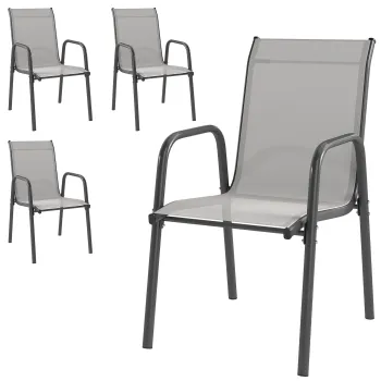 Outsunny Scaune de gradina set 4 buc. Scaune de terasa stivuibile cu spatar respirabil, cotiere, capacitate 120 kg | Aosom Romania imagine