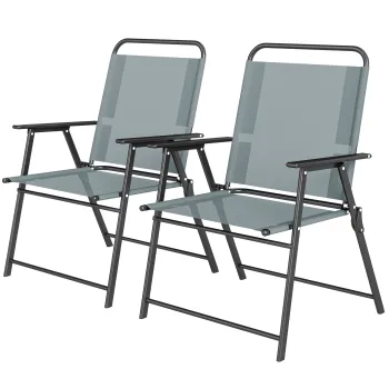Outsunny Scaune Pliabile de Gradina, Set de 2 Scaune de Camping cu Sezut din Plasa Gri. | Aosom Romania imagine