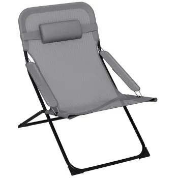 Outsunny Scaune Rabatabile Pliabile de Terasa cu Spatar Reglabil pe 4 Nivele, Scaune de Luat Masa cu Tetiera Captusita din Tesatura de Plasa imagine