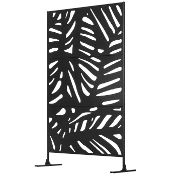 Outsunny Separator Decorativ de Exterior cu Model Frunze Mari si 2 Picioare, Panou de Gradina inalt din Otel pentru Balcon si Terasa, 122x45x198 cm, Negru | Aosom Romania imagine