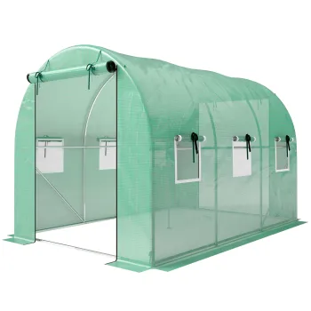 Outsunny Sera 3 x 2 x 2 m din folie cu usa rulanta, 2 usi cu fermoar & 6 ferestre cu plasa, tije de sustinere, Verde | Aosom Romania imagine