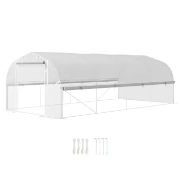 Outsunny Sera 6x3x2 m, accesibila, 8 ferestre, usa, plasa contra insectelor, cadru metalic, Alb | Aosom Romania imagine