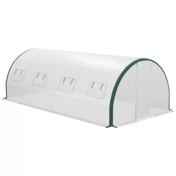 Outsunny Sera Cabina Politunel 6 x 3(m) cu Structura Imbunatatita, 2 Usi cu Balamale, 8 Ferestre cu Plasa, Cort Tunel Casa Calda cu Acoperis PE rezistent la UV, Alb imagine