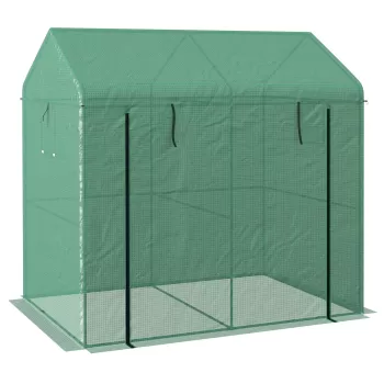 Outsunny Sera Cu Intrare, Sera Cu Usa Rulanta Si Ferestre Din Plasa, 200 X 140 X 200 Cm, Verde imagine