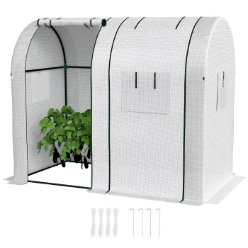 Outsunny Sera de gradina 1,8 m2 sera pentru rosii 2 usi cu fermoar 4 ferestre cu fermoar acoperis PE 135 g/m2 alb | Aosom Romania imagine