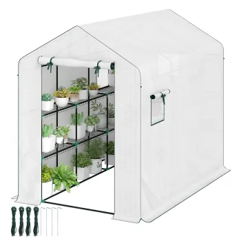 Outsunny Sera de gradina 3 m2 cu rafturi 3 niveluri, PE renforcee 135 g/m2 anti-UV, usa rulabila si ferestre din plasa | Aosom Romania imagine