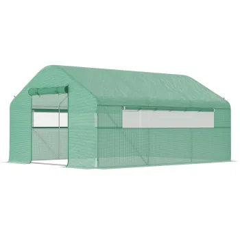 Outsunny Sera de gradina 4 x 3 x 2m cu usi rulabile si ferestre mari, sera tip tunel de gradina, verde | Aosom Romania imagine