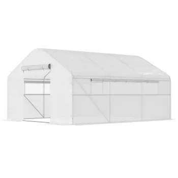 Outsunny Sera de gradina 4 x 3 x 2m cu usi rulabile si ferestre mari, sera tunel de gradina, alb | Aosom Romania imagine