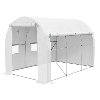 Outsunny Sera de gradina 6 m2 dim. 3 x 2 m cu 1 usa + 2 parti laterale cu fermoare, 6 ferestre, Alb | Aosom Romania imagine