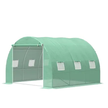 Outsunny Sera de gradina 9 m2 sera tunel 3 x 3 x 2 m cu usa cu fermoar si 6 ferestre din plasa, din otel si PE, verde | Aosom Romania imagine