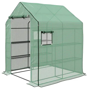 Outsunny Sera de gradina cu 1 usa, 1 ferestre, rafturi 3 nivele pentru Legume Plante Flori Panza PE 140 x 143 x 190 cm | Aosom Romania imagine