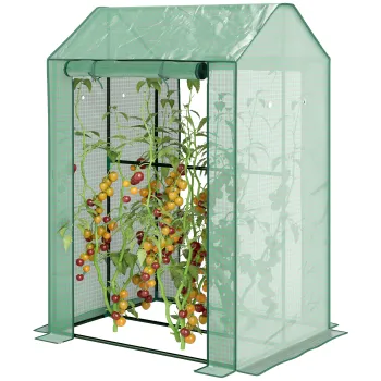 Outsunny Sera de gradina cu 2 spatii si 2 usi cu role - 0,8 m2 Sera pentru tomate dim. 1L x 0,8l x 1,5H m, Otel si PE | Aosom Romania imagine