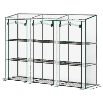 Outsunny Sera de gradina cu rafturi la 3 niveluri, sera de balcon cu 3 usi rulante cu fermoar, 215 x 46 x 151 cm, verde | Aosom Romania imagine