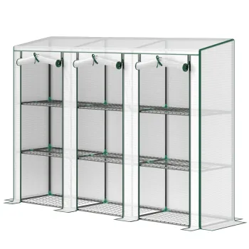 Outsunny Sera de gradina cu rafturi pe 3 niveluri sera pentru balcon 3 usi rulabile cu fermoar 215 x 46 x 151 cm alb | Aosom Romania imagine