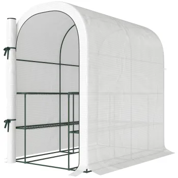 Outsunny Sera de Gradina cu Rafturi si Usa Rulabila, Sera pentru Gradina cu Cadru din Otel, Acoperis din PE Anti-UV, pentru Legume, Flori si Plante, 123x187x189 cm, Alb | Aosom Romania imagine