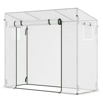 Outsunny Sera de Gradina cu Usa Rulanta, 2 Ferestre si Margini Extinse, Sera pentru Plante din Otel, 200x76x168 cm, Alb | Aosom Romania imagine