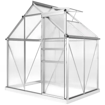 Outsunny Sera de gradina din aluminiu si policarbonat cu baza, sera cu fereastra reglabila si usa culisanta 192,5x131x200cm | Aosom Romania imagine