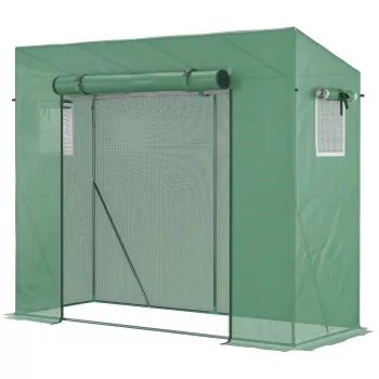 Outsunny Sera de gradina din PE si otel cu 4 carlige, 2 ferestre laterale si copertina superioara ranforsata, 200x77x148-169 cm imagine