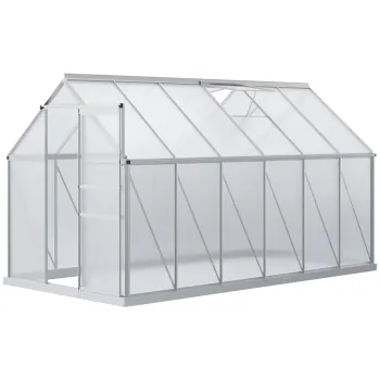 Outsunny Sera de Gradina din Policarbonat 7,1 m2 dim. 1,9L x 3,75l x 1,99 m cu Fundatie, Fereastra de Ventilatie Reglabila, Usa Glisanta - Argintiu si Transparent | Aosom Romania imagine