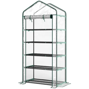 Outsunny Sera de gradina din PVC cu 5 rafturi, mini-sera de balcon, cadru din otel, usa cu fermoar, 90x49x193cm, transparent | Aosom Romania imagine