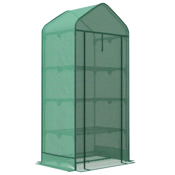 Outsunny Sera de Gradina in 4 Niveluri cu Usa Rulanta, Sera Mica din Metal & PE, 69x49x158 cm, Verde Inchis imagine