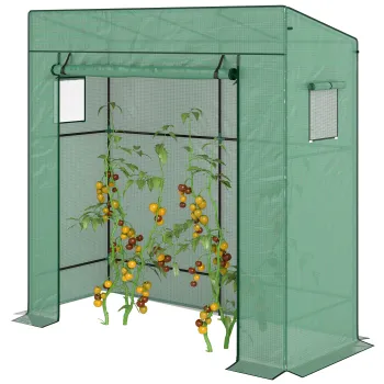 Outsunny Sera de gradina murala adapostita cu 1 usa inrolabila, folie PE renfortata, 2 ferestre, dim. 196L x 77l x 197/178H cm | Aosom Romania imagine