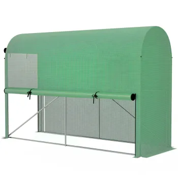 Outsunny Sera de gradina PE, sera de balcon, folie consolidata 140 g/m2, structura din otel, usa pliabila cu fermoar, pentru legume plante flori, interior si exterior, 300 x 100 x 200 cm, verde | Aosom Romania imagine