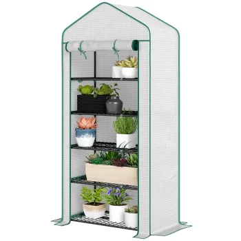 Outsunny Sera de gradina Sera 5 nivele cu o usa rulanta, Foliu din PE Rezistent intarit dim. 90L x 49l x 193H cm | Aosom Romania imagine