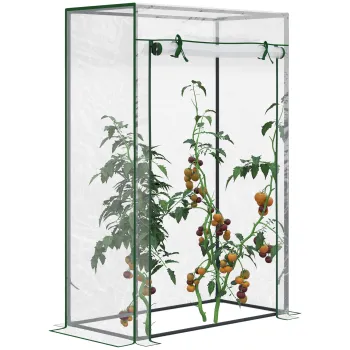 Outsunny Sera de gradina, sera de balcon, panza consolidata din PVC, structura din otel, usa rulabila cu fermoar, pentru legume, plante, flori in toate anotimpurile, interior si exterior, 100 x 50 x 150 cm alb | Aosom Romania imagine