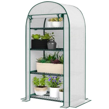 Outsunny Sera de gradina sera de balcon rezistenta la UV usa rolo 4 rafturi acoperis PE 80 x 50 x 160 cm alb | Aosom Romania imagine