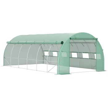 Outsunny Sera de gradina sera tunel 18 m2 cu usa, pereti laterali cu fermoar 12 ferestre otel PE  4 x 3 x 2 m verde | Aosom Romania imagine