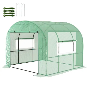 Outsunny Sera de gradina sera tunel de gradina 6m2 PE Densitate inalta 135 g/m2, cu 2 usi cu fermoar 300 x 300 x 200 cm, verde | Aosom Romania imagine