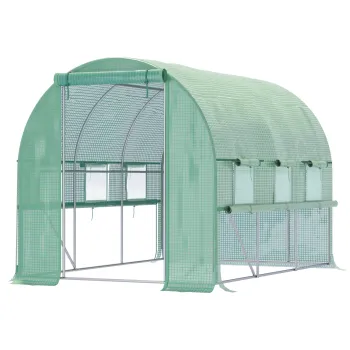 Outsunny Sera de Gradina Tip Tunel 3x2x2 m cu Usa Rulabila si 6 Ferestre cu Plasa, Sera pentru Gradina cu Structura din Otel si Acoperire PE, pentru Legume, Flori, Fructe, Anti UV, Verde | Aosom Romania imagine