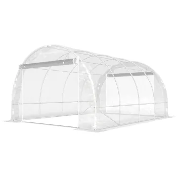 Outsunny Sera de Gradina Tip Tunel 3x4x2 m cu 2 Usi Rulabile, Sera pentru Gradina cu 4 Suporturi Diagonale, Cadru din Otel si Acoperis din PE, pentru Legume, Flori, Fructe, Anti-UV, Transparenta | Aosom Romania imagine