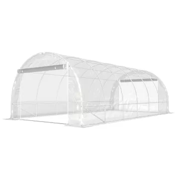 Outsunny Sera de Gradina Tip Tunel 3x6x2 m cu 2 Usi Rulabile, Cadru din Otel si Acoperire din PE, pentru Legume, Fructe, Flori, Anti-UV, Transparenta | Aosom Romania imagine