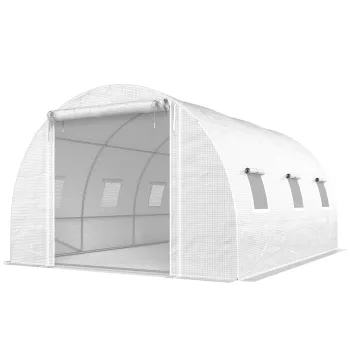 Outsunny Sera de Gradina Tip Tunel 4x3x2 m cu 2 Bare Detasabile, Usi Rulabile si Ferestre cu Plasa, Sera pentru Gradina de Legume si Flori, Structura din Otel Zincat si Acoperire PE, Alb | Aosom Romania imagine