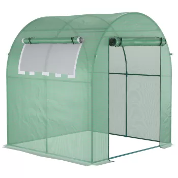 Outsunny Sera de gradina tip tunel cu ferestre si usi rulante, sera pentru plante cu invelis din PE, verde, 180x180x200cm | AOSOM RO imagine