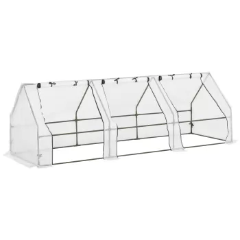 Outsunny Sera de Gradina tip Tunel din PE pentru Plante si Flori cu Margini Extinse si Usi cu Fermoar 295x100x80 cm, Alb lucios imagine