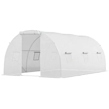 Outsunny Sera de gradina tunel 13,5 m2 6 ferestre, usa rulanta cu fermoar cadru otel galvanizat, prelata PE 4,5 x 3 x 2 m alb | Aosom Romania imagine