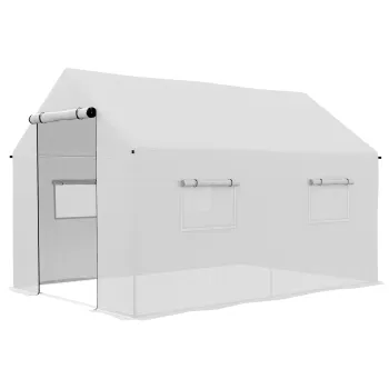 Outsunny Sera de gradina tunel 2 x 3m, 6m2 cu usa rulanta, 4 ferestre, - Otel galvanizat PE Inalta densitate Alb | Aosom Romania imagine