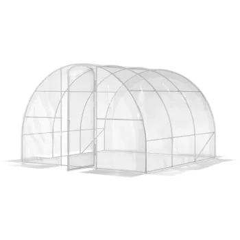 Outsunny Sera de gradina tunel 3 x 3 x 2 m 9 m2 cu usa cu balamale folie PE 150 g/m2 pentru Legume Plante Flori | Aosom Romania imagine