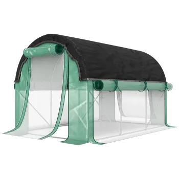 Outsunny Sera de Gradina Tunel 3x2x2 m cu Plasa de Umbrire, Sera pentru Legume si Flori cu 6 Ferestre, 2 Usi si Pereti Laterali Rulanti, Cadru din Otel si Acoperire PE, Verde | Aosom Romania imagine