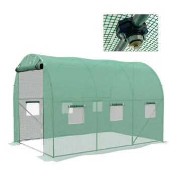 Outsunny Sera de Gradina Tunel 6 m2 cu sistem de irigare integrat, 3L x 2l m 6 ferestre Usa rulabila Verde | Aosom Romania imagine