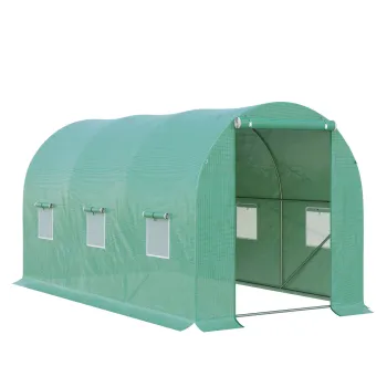Outsunny Sera de Gradina Tunel 8 m2 4L x 2l x 1,9H m Otel galvanizat renfortat diametru 2,4 cm + Polietilena cu densitate ridicata ferestre usa Verde | Aosom Romania imagine