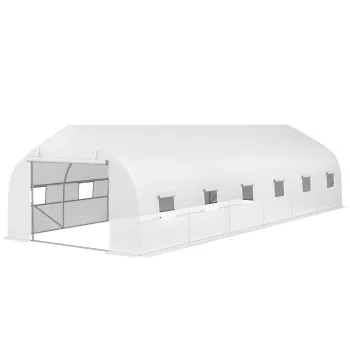 Outsunny Sera de gradina tunel de dimensiuni mari cu acoperis PE cadru din otel usa rulabila si 12 ferestre 8 x 3 x 2 m alb | Aosom Romania imagine